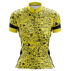 Camisa Ciclismo Feminina Manga Curta Bike life Amarela dry fit proteção UV+50