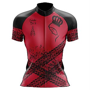 Camisa Ciclismo Feminina Zíper Total Romaria Rosa Dry Fit Proteção UV+50