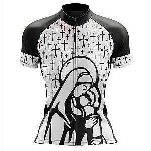 Camisa Ciclismo Feminina Zíper Total Santa com cruz Dry Fit proteção UV+50