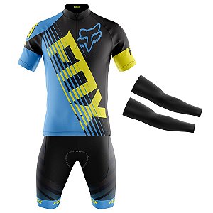 Conjunto Masculino Ciclismo Mountain fOX Amarelo/azul Forro em espuma
