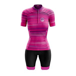 Conjunto Ciclismo Bermuda e Camisa Feminino Pro Tour Degrade Rosa 