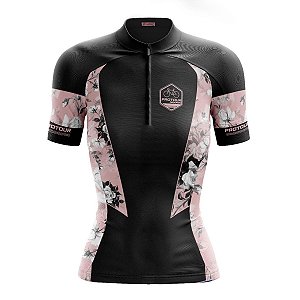 Camisa Ciclismo Feminina Pro Tour Flores Lateral Micro Perfurada
