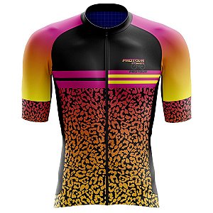 Camisa Ciclismo Pro Tour Premium Oncinha Colorida Proteção UV+50 Barra Siliconada