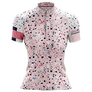 Camisa Ciclismo Manga Curta Feminino Confete Rosa Dry Fit proteção UV+50