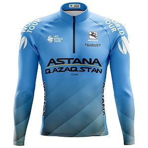 Camisa Ciclismo Mountain Bike Manga Longa Astana Dry Fit Proteção UV+50