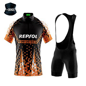 Conjunto Ciclismo Camisa Bretelle Repsol Triân + Bandana Forro em espuma