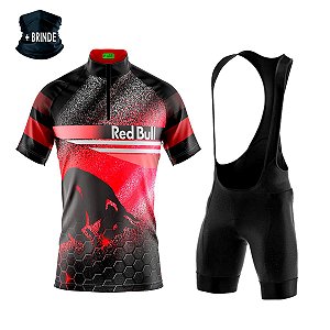 Conjunto Ciclismo Camisa Bretelle Red Bull + Bandana Forro em Espuma