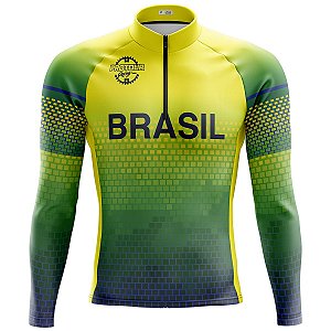 Camisa Ciclismo Masculina Manga Longa Pro Tour Seleção Brasil  Proteção UV+50