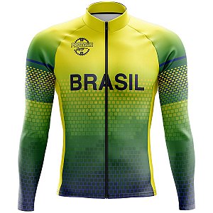 Camisa Ciclismo Mountain Bike Masculina Pro Tour Seleção Brasil Zíper Abertura Total