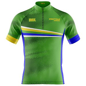 Camisa Ciclismo Masculina Manga Curta Pro Tour Brasil Dry Fit Proteção UV+50
