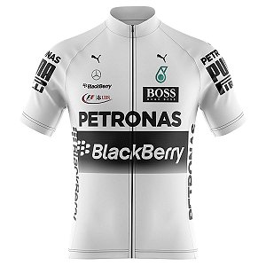 Camisa Ciclismo Masculina Zíper Total Petronas Branca Proteção UV+50