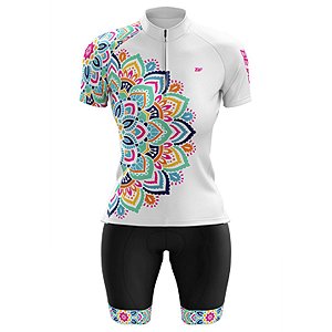 Conjunto Ciclismo Bermuda e Camisa Feminino Mandala Forro em Espuma