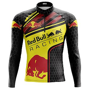 Camisa Ciclismo Manga Longa Masculina Red Bull Colmeia Proteção UV+50