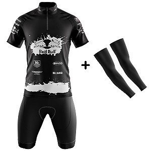 Conjunto Masculino Ciclismo Mountain Bike Red Bull Preto Forro em Espuma