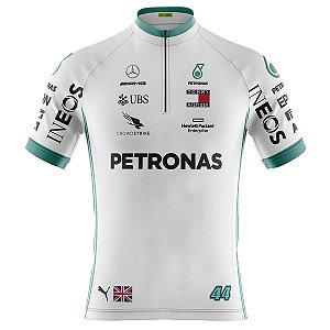 Camisa Ciclismo Manga Curta Masculina Petronas 2023 Branca Proteção UV+50