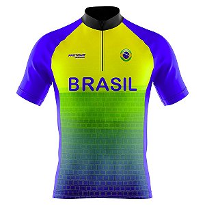 Camisa Ciclismo Manga Curta Masculina Pro Tour Brasil Tijolos Proteção UV+50