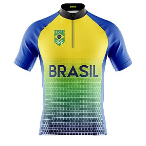 Camisa Ciclismo Manga Curta Masculina Seleção Brasil Proteção UV+50