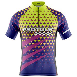 Camisa Ciclismo Manga Curta Masculina Pro Tour Triângulos Flúor Proteção UV+50