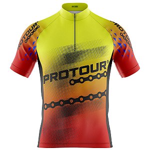 Camisa Ciclismo Manga Curta Masculina Pro Tour Yellow Com Bolsos