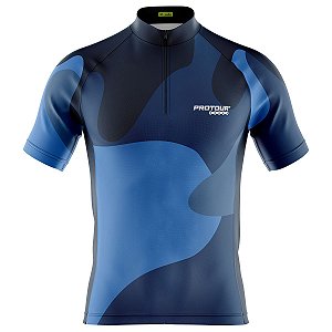 Camisa Ciclismo Manga Curta Masculina Pro Tour Camo Blue Com Bolsos