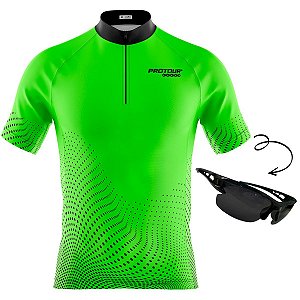 Camisa Ciclismo Manga Curta Masculina Full Verde + Oculos 25