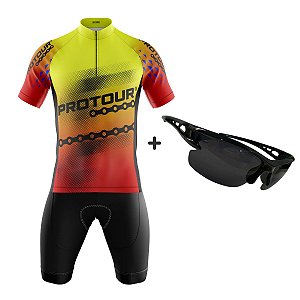 Conjunto Ciclismo Masculina Manga Curta Pro Tour Drift Forro em Espuma