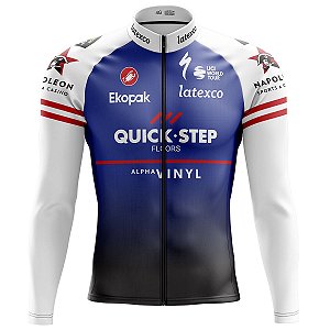 Camisa Ciclismo Mountain Bike Masculina Quick-Step Azul Zíper Full