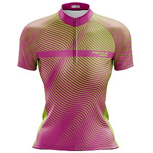 Camisa Ciclismo Feminina Manga Curta Pro Tour Chiclete Proteção Uv+50