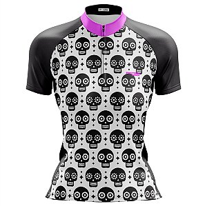 Camisa Ciclismo Feminina Manga Curta Pro Tour Mexican Skull Proteção Uv+50