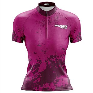 Camisa Ciclismo Feminina Manga Curta Pro Tour Manchas Rosa Proteção Uv+50