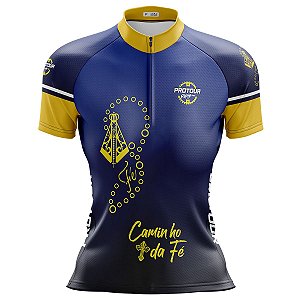 Camisa Ciclismo Feminina Manga Curta Pro Tour Santa Dourado Proteção Uv+50