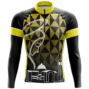 Camisa Ciclismo Masculina Pro Tour Nossa Senhora Aparecida Amarela Com Bolsos UV 50