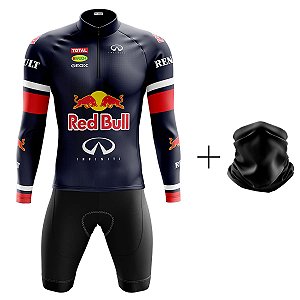 Conjunto Ciclismo Masculina Bermuda e Camisa Manga Longa Red Bull Com Bandana