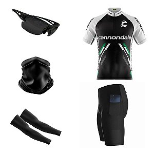 Kit Ciclismo Masculino com Camiseta, Bermuda, Óculos, Manguito e Bandana