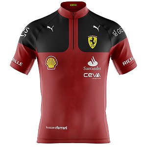 Camisa Ciclismo Manga Curta Masculina Ferrari F1 Com Bolsos
