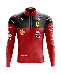 Camisa Ciclismo Masculina Manga Longa Ferrari F1 2023 com bolsos UV 50+