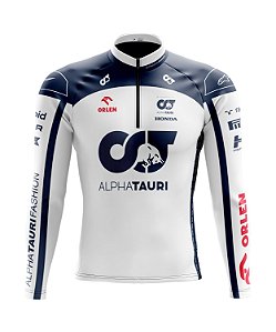 Camisa Ciclismo Masculina Manga Longa Alphatauri F1 2023 com bolsos UV 50+