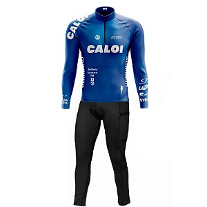 Conjunto Ciclismo Masculino Calça e Camisa Manga Longa Caloi Com Bolsos UV 50+