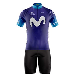 Conjunto Ciclismo Masculino Bermuda + Camisa Manga Curta Movistar 2023