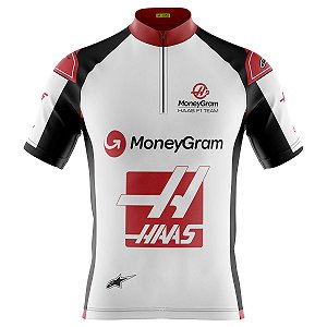 Camisa Ciclismo Masculina Manga Curta Haas F1 2023 com bolsos UV 50+