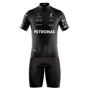 Conjunto Ciclismo Masculino Mountain Bike Petronas Black F1 Com Bolsos Uv 50+