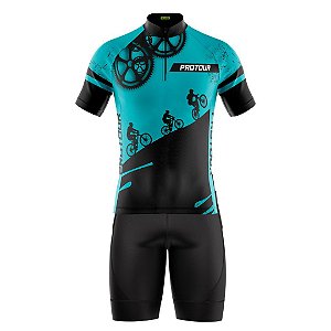 Conjunto Ciclismo Masculino Manga Curta R.O.C. 2.0 Azul Proteção UV50+