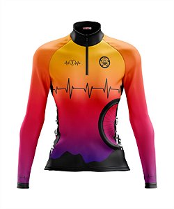 Camisa de Ciclismo Feminina Manga Longa Pro Tour Love Cycling Degradê com Bolsos UV 50+