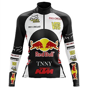 Camisa Ciclismo Feminina Manga Longa Red Bull Pro Circuit Com Bolsos Uv 50+