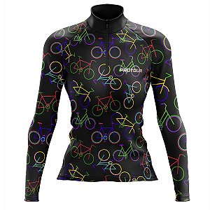 Camisa Ciclismo Feminina Manga Longa Pro Tour Bikes Colors Com Bolsos Uv 50+