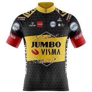 Camisa Ciclismo Masculina Pro Tour Jumbo Visma Amarela Com Bolsos Uv 50+