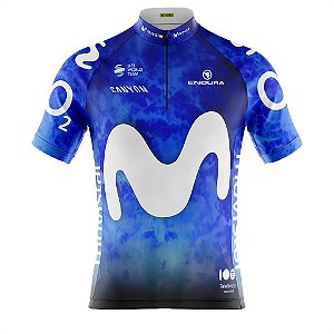 Camisa Ciclismo Masculina Pro Tour Movistar Azul Com Bolsos Uv 50+