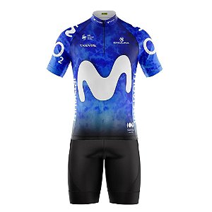 Conjunto Ciclismo Masculino Bermuda e Camisa Movistar Azul Uv 50+