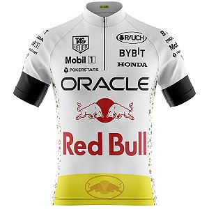 Camisa Ciclismo Masculina Pro Tour Red Bull Branca Com Bolsos UV 50+