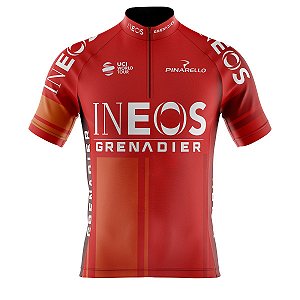Camisa Ciclismo Masculina Ineos Vermelha Com Bolsos Uv 50+